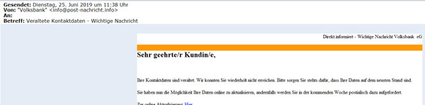 Phishing-Mail veraltete Kontaktdaten Phishing-Mail veraltete Kontaktdaten